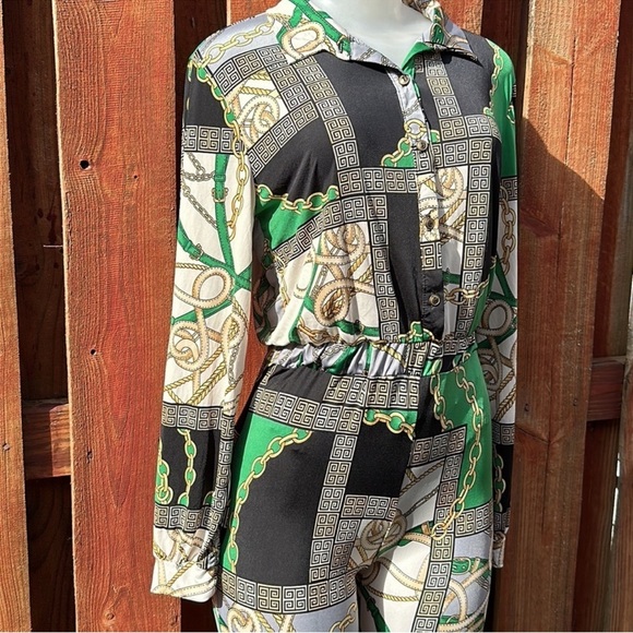 Fashion Queen Stylish Green and Black Patterned Women's Jumpsuit Size M - Picture 3 of 13